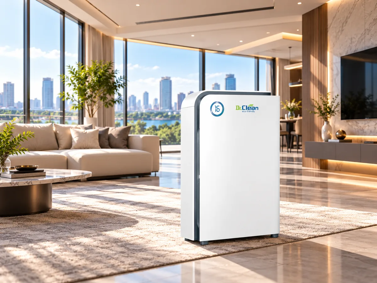 Bright living room with a Dr.Clean DAP88C air purifier
