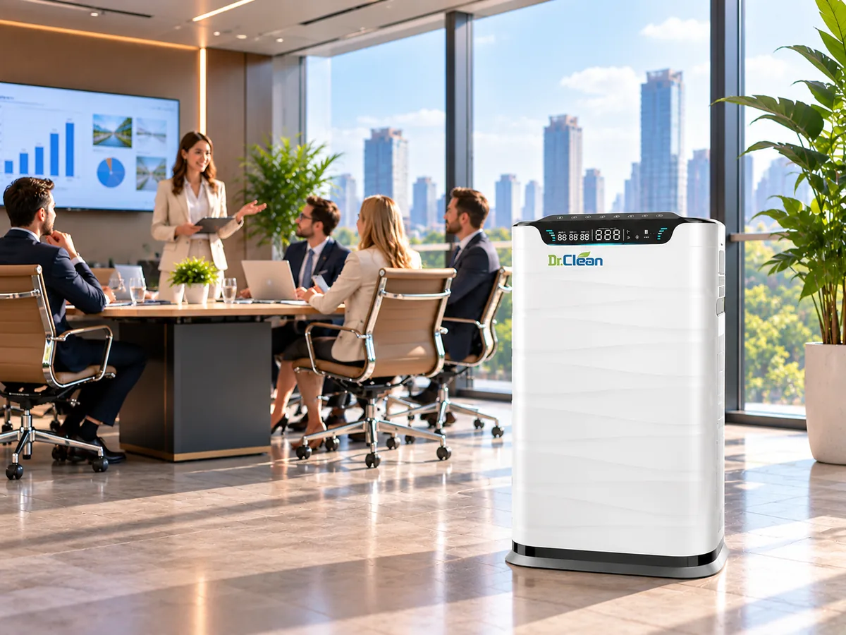 Business meeting room with a Dr.Clean DAP98 air purifier